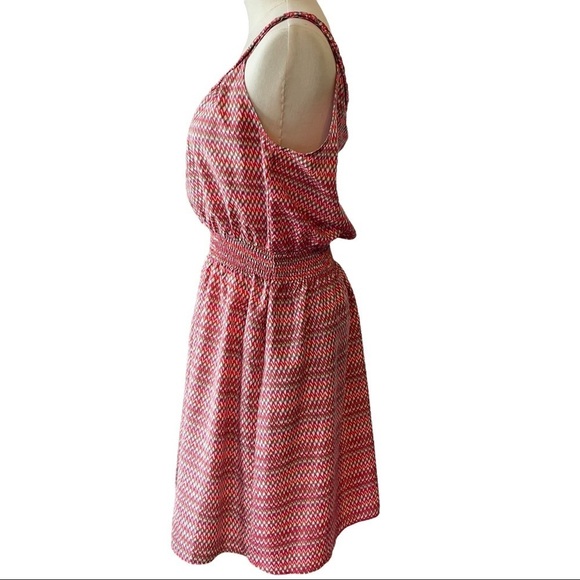 Gap sleeveless midi dress zig zag red orange  pattern braided neckline - Picture 6 of 12